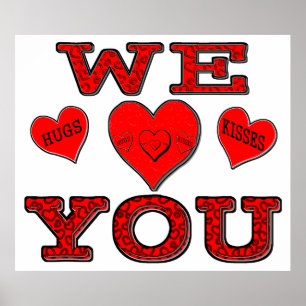 Affiches Nous t'aimons avec des câlins et des baisers