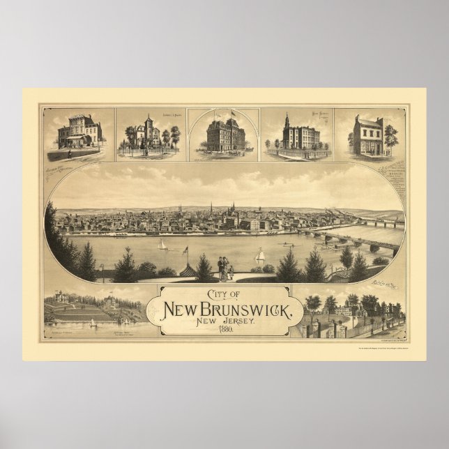 Affiches Nouveau-Brunswick, NJ Carte panoramique - 1880 (Devant)