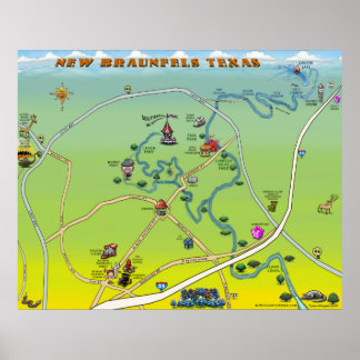 Affiches Nouvelle carte Braunfels Texas Cartoon