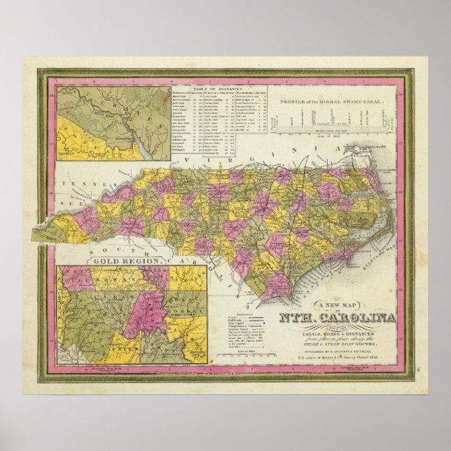 Affiches Nouvelle Carte De La Nouvelle Caroline Du Nord (Devant)