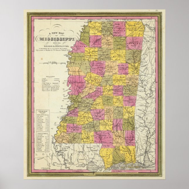 Affiches Nouvelle Carte Du Mississippi (Devant)