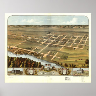 Affiches Nouvelle Ulm Minnesota 1870 Antique carte panorami