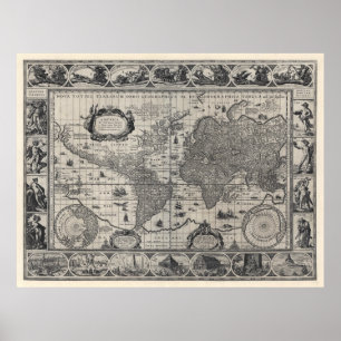 Affiches Nova totius terrarum, 1606 Carte du monde antique