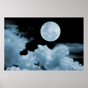 AFFICHES NUAGES DE PLEINE LUNE BLEU