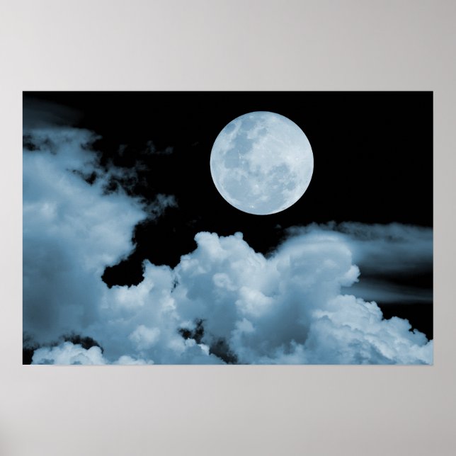 AFFICHES NUAGES DE PLEINE LUNE BLEU (Devant)