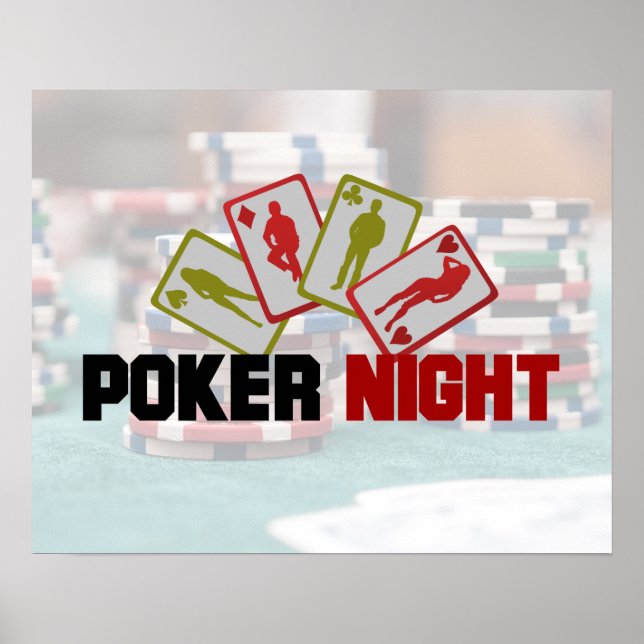 Affiches Nuit de poker avec carte de jeu en rouge et olive  (Devant)