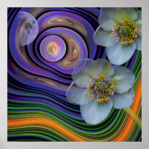 Affiches Nuit des Helleboris, abstrait fleuri artistique