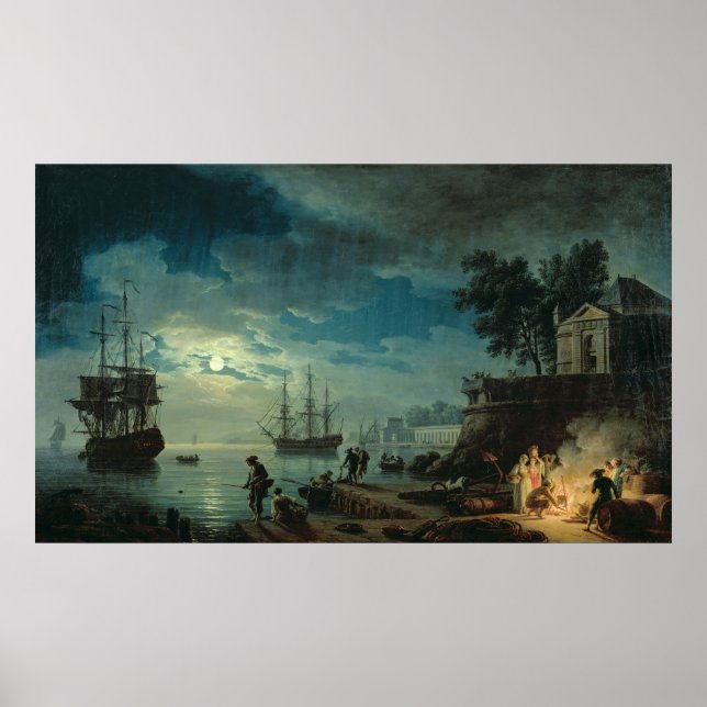 Affiches Nuit : Un port au clair de lune, 1748 (Devant)