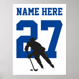 Affiches Numéro de joueur de hockey personnalisé bleu