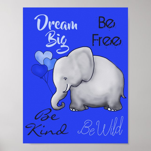 Affiches Nursery Éléphant Mignon Rêve Inspirationnel (Devant)