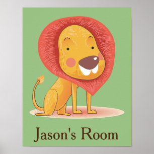 Affiches Nursery Jaune Orange mignon lion personnalisé