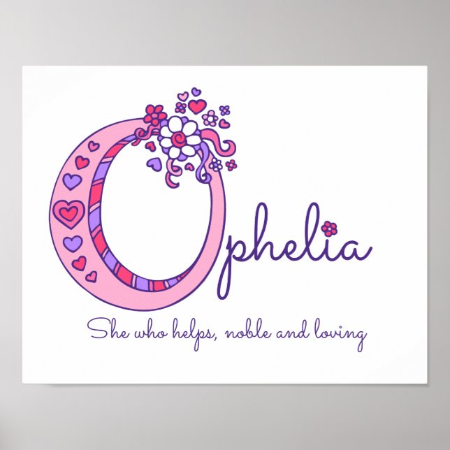 Affiches O monogramme art Ophelia filles nom signifiant aff (Devant)