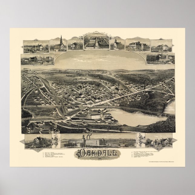 Affiches Oakdale, MA Carte panoramique - 1891 (Devant)