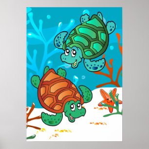 Affiches Océan Aquatique Cute Turtle Starfish Salle pour en