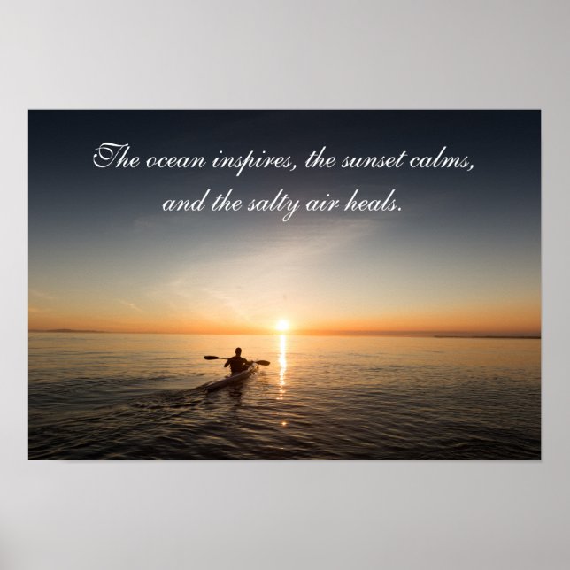Affiches Ocean Sunset Kayak Canoe Citation Inspirante Poste (Devant)