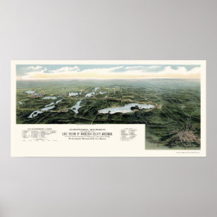 Affiches Oconomowoc et Waukesha, carte panoramique de WI -