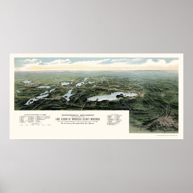 Affiches Oconomowoc et Waukesha, WI Carte panoramique - 189 (Devant)