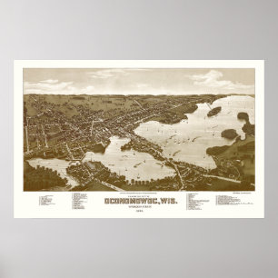 Affiches Oconomowoc, WI Carte Panoramique - 1885