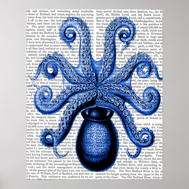Affiches Octopus bleu vintage 1 sous (Devant)