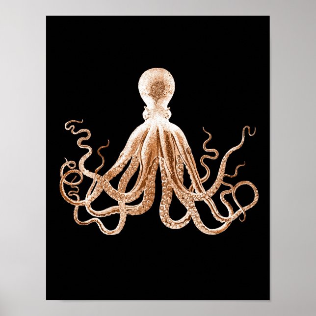 Affiches Octopus kraken plage côtière de l'océan noir (Devant)