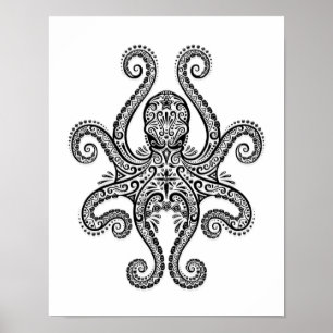 Affiches Octopus noir complexe sur blanc