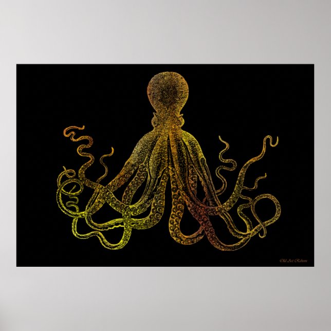 Affiches Octopus vintage En Noir Et Or (Devant)