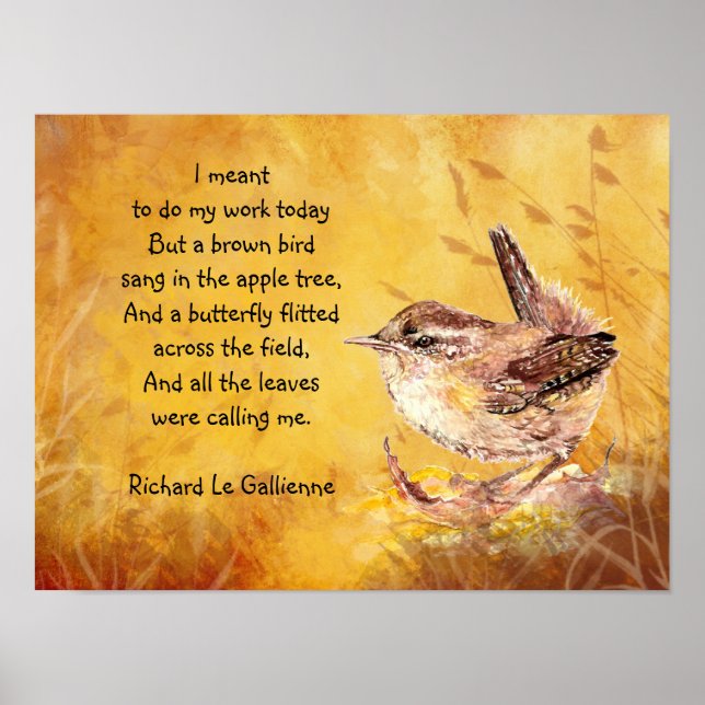 Affiches Ode to Spring Poem with Brown Bird Wren (Devant)