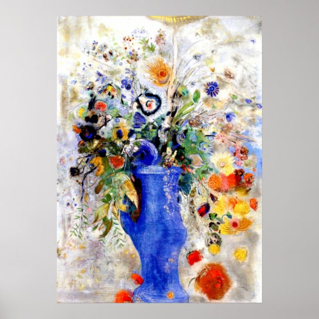 Affiches Odilon Redon - Grand Bouquet dans Pastel Blue Vase (Devant)