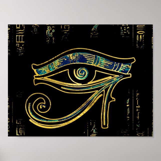 Affiches OEil égyptien de Horus sur les hiéroglyphes et le  (Devant)