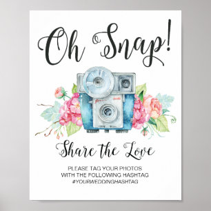 Affiches Oh Snap Caméra Vintage Hashtag Mariage