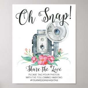 Affiches Oh Snap Caméra Vintage Hashtag Mariage