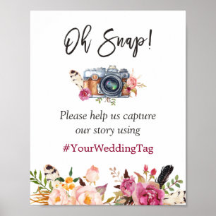 Affiches Oh Snap Instagram Hashtag Mariage floral bohème