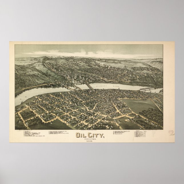 Affiches Oil City Pennsylvanie 1896 Antique carte panoramiq (Devant)