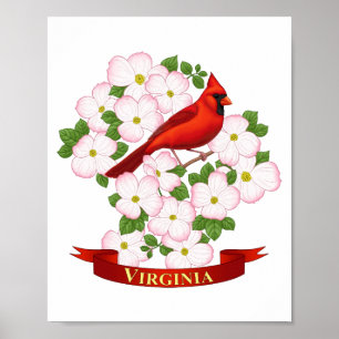 Affiches Oiseau cardinal de l'État de Virginie et fleur de 