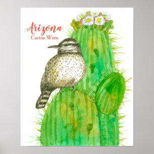 Affiches Oiseau d'État de l'Arizona Cactus Wren