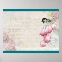 Oiseau et fleurs avec écriture manuscrite Shabby V