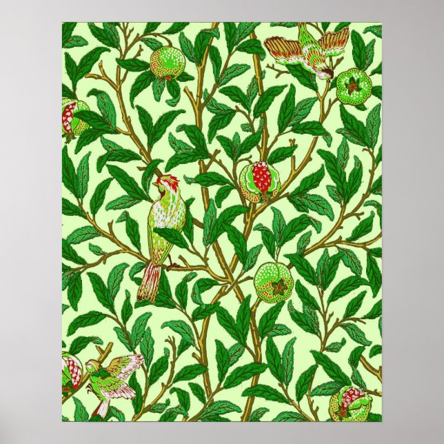 Affiches Oiseau et grenade Art Nouveau, Vert citron (Devant)
