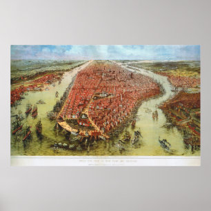 Affiches Oiseau's Eye View of Manhattan, Bachmann 1865 Impr