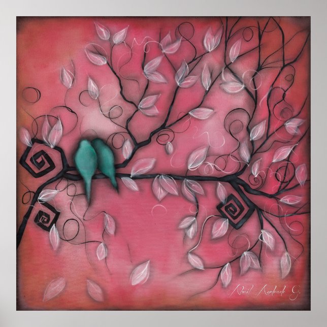 Affiches Oiseaux en rose (Devant)