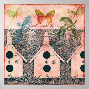 Affiches Oiseaux inspirés avec des maisons d'oiseaux