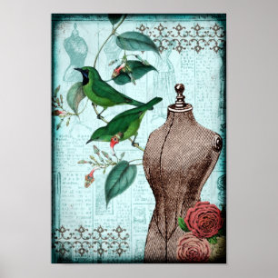 Affiches Oiseaux vintages de forme de robe