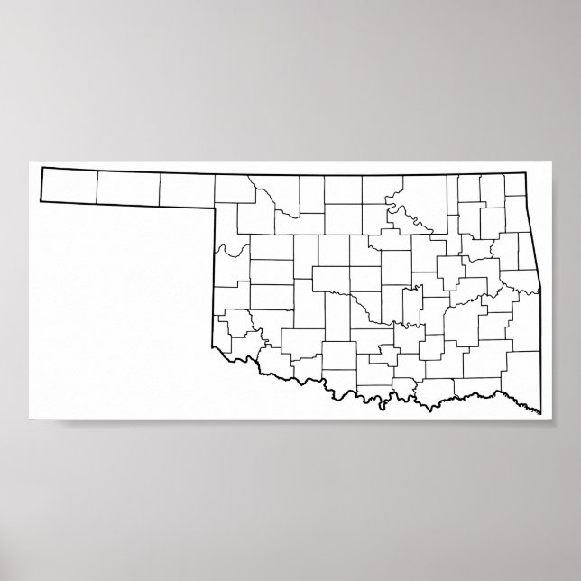 Affiches Oklahoma Counties Blank Outline Map (Devant)