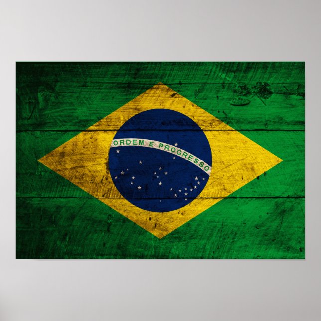 Affiches Old Wooden Brazil Flag (Devant)