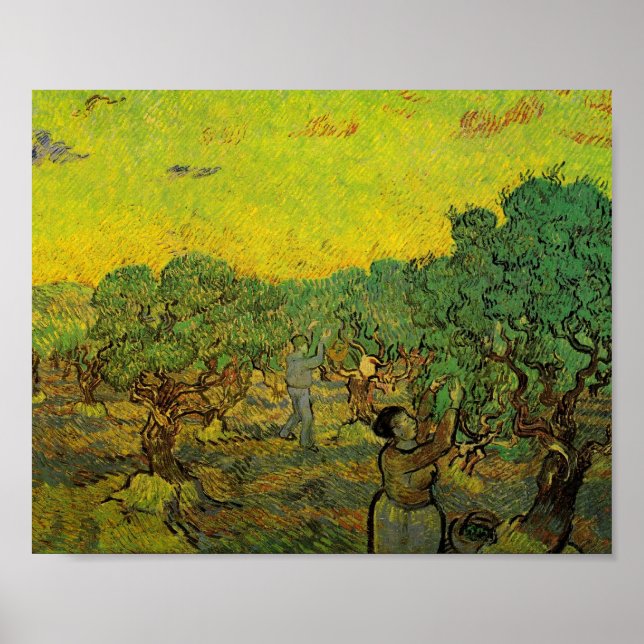 Affiches Olive Grove with Picking Figures, Vincent van Gogh (Devant)