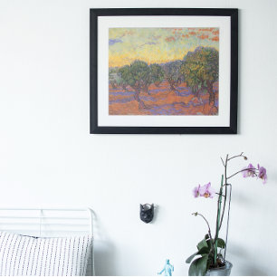 Affiches Oliveraie, ciel orange par Vincent van Gogh