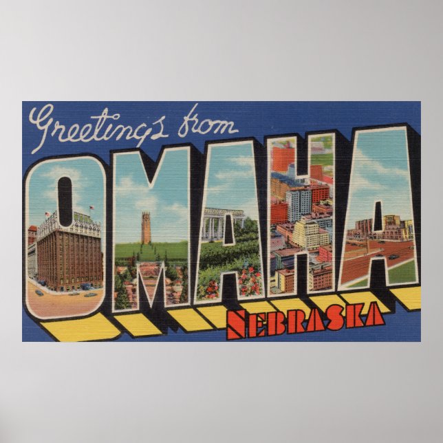 Affiches Omaha, NebraskaScènes de grandes lettres Omaha, NE (Devant)