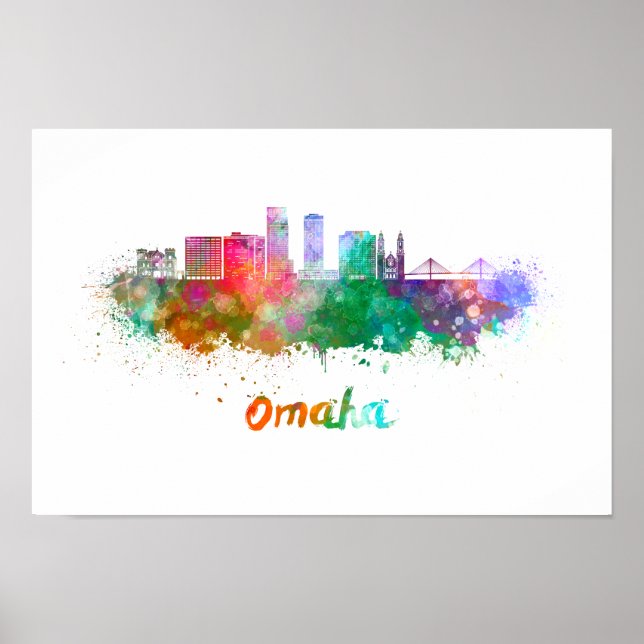 Affiches Omaha V2 skyline in watercolor (Devant)