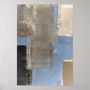 Affiches 'On Going' Blue and Beige Abstract Art