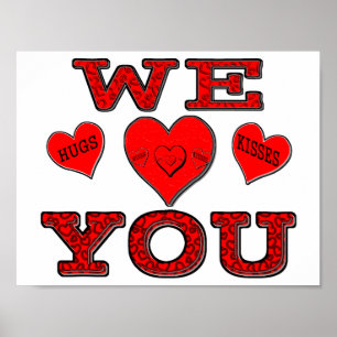 Affiches On vous aime avec des câlins et des baisers