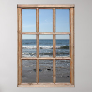 Affiches Ondes roulantes sur la plage Vue depuis une fenêtr